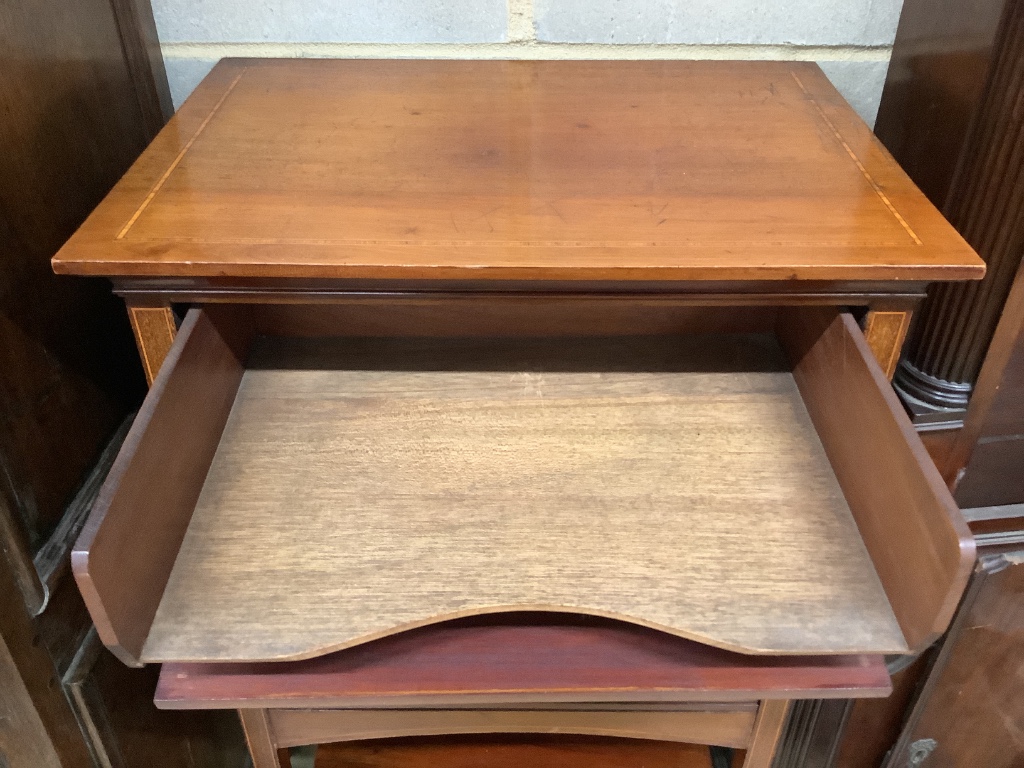 An Edwardian satinwood banded mahogany music cabinet, width 53cm depth 38cm height 91cm